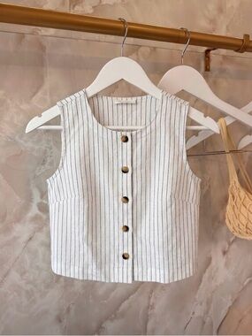 Ann Taylor Pinstripe Button-Down Vest Top